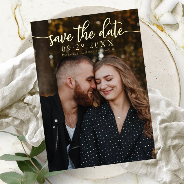 Chic Calligrafy Wedding Save the Date Folieneinladung (Von Creator hochgeladen)