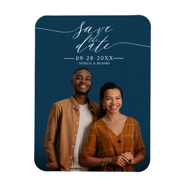 Chic Calligrafy Wedding Save the Date Foto Magnet (Vertikal)