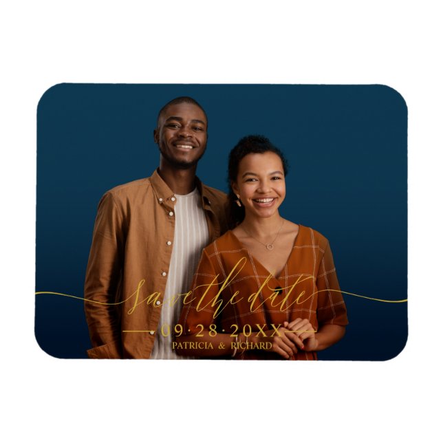 Chic Calligrafy Wedding Save the Date Foto Magnet (Horizontal)