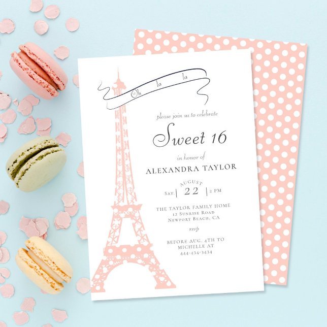 Chic Calligraphie Eiffel Paris Polka Dots Sweet 16 Einladung (Von Creator hochgeladen)