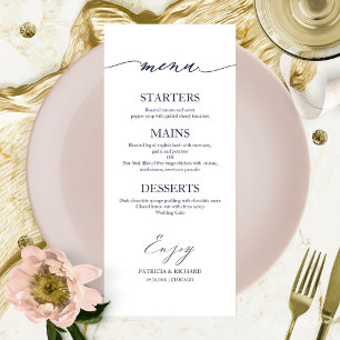 Chic Calligraphy 4x9 Wedding Menu Card für Platten Menükarte