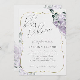 Chic Calligraphy Baby Showlavender Floral Rose Einladung