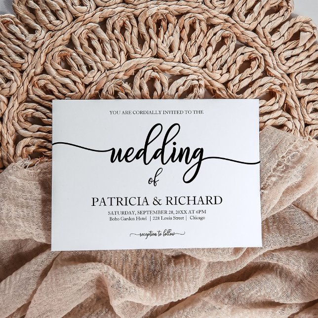 Chic Calligraphy Black and White Wedding Einladung (Von Creator hochgeladen)