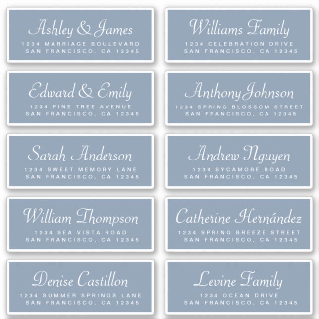 Chic Calligraphy Blue Guest Address Labels (Vorderseite)