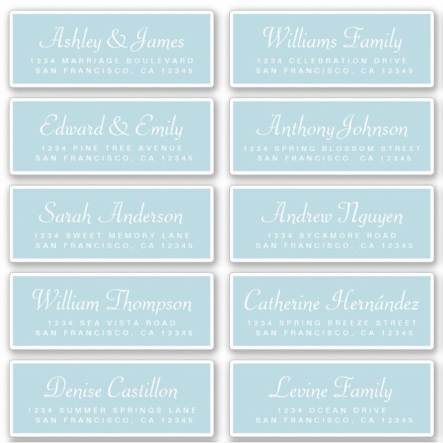 Chic Calligraphy Blue Guest Address Labels (Vorderseite)