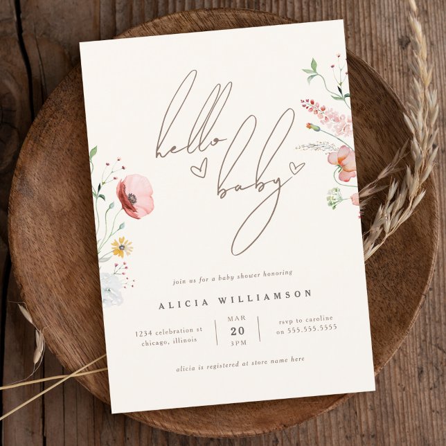 Chic Calligraphy Boho Wildblume Girl Baby Shower Einladung (Von Creator hochgeladen)