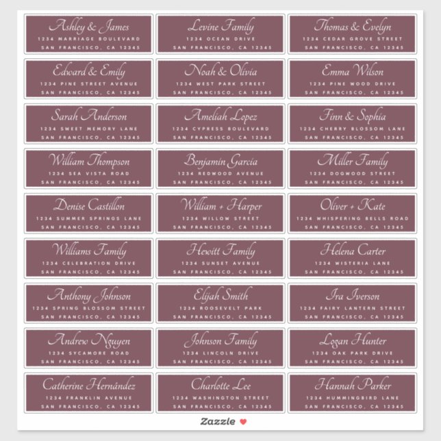 Chic Calligraphy Burgundy Guest Address Labels (Blatt)