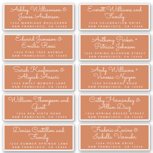 Chic Calligraphy Burnt Orange Guest Address Labels (Vorderseite)