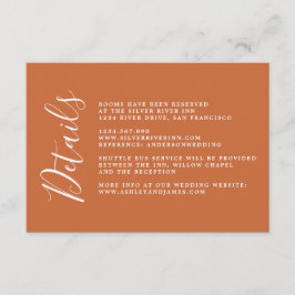 Chic Calligraphy Burnt Orange Wedding Details Begleitkarte