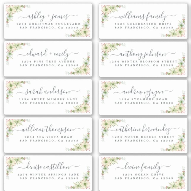 Chic Calligraphy Christmas Guest Address Labels (Vorderseite)
