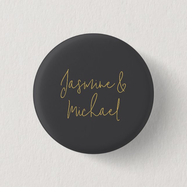 Chic Calligraphy Couple Names Gray & Gold Button (Vorderseite)