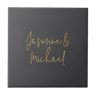 Chic Calligraphy Couple Names Gray & Gold Fliese