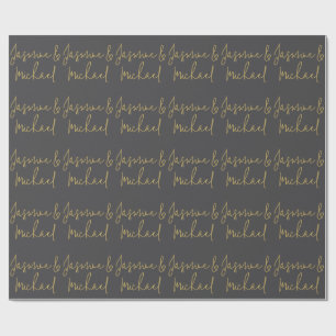 Chic Calligraphy Couple Names Gray & Gold Geschenkpapier