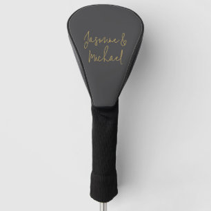 Chic Calligraphy Couple Names Gray & Gold Golf Headcover