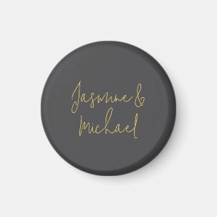 Chic Calligraphy Couple Names Gray & Gold Magnet
