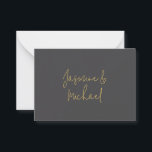 Chic Calligraphy Couple Names Gray & Gold Mitteilungskarte<br><div class="desc">Sie können die Schriftart,  Hintergrundbild und Farbe,  Buchstaben und Buchstaben leicht ändern.</div>