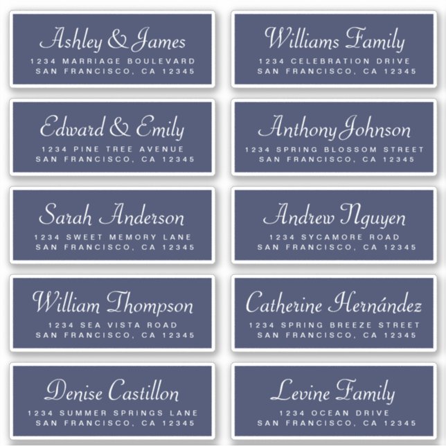 Chic Calligraphy Dark Blue Guest Address Labels (Vorderseite)
