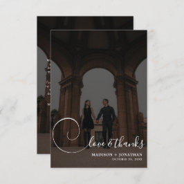 Chic Calligraphy Dark Gray 2 Foto Wedding Dankeskarte