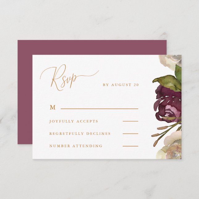 Chic Calligraphy Dark Raspberry Wedding Rsvp (Vorne/Hinten)