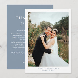 Chic Calligraphy Dusty Blue Script Foto Wedding Dankeskarte