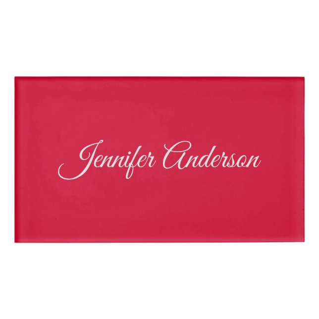 Chic Calligraphy Elegance Cherry Red Personalisier Namenschild (Vorderseite)