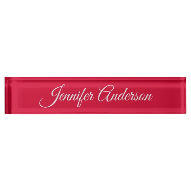 Chic Calligraphy Elegance Cherry Red Personalisier Namensplakette (Vorderseite)