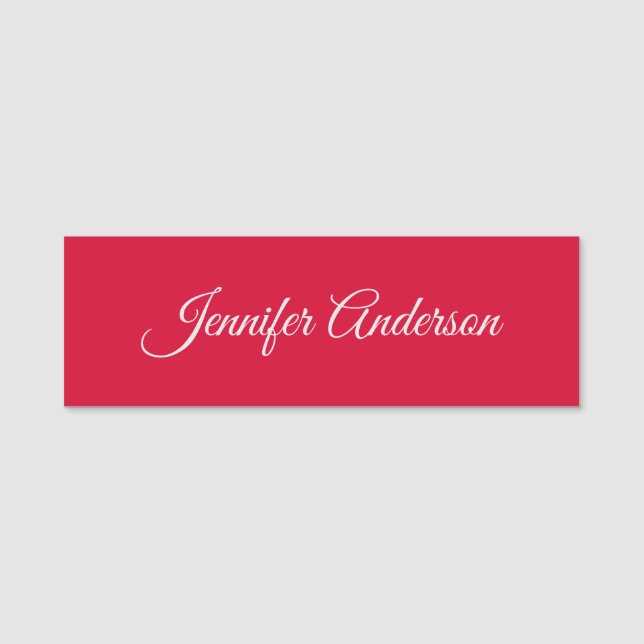 Chic Calligraphy Elegance Cherry Red Personalisier Namensschild (Vorderseite)