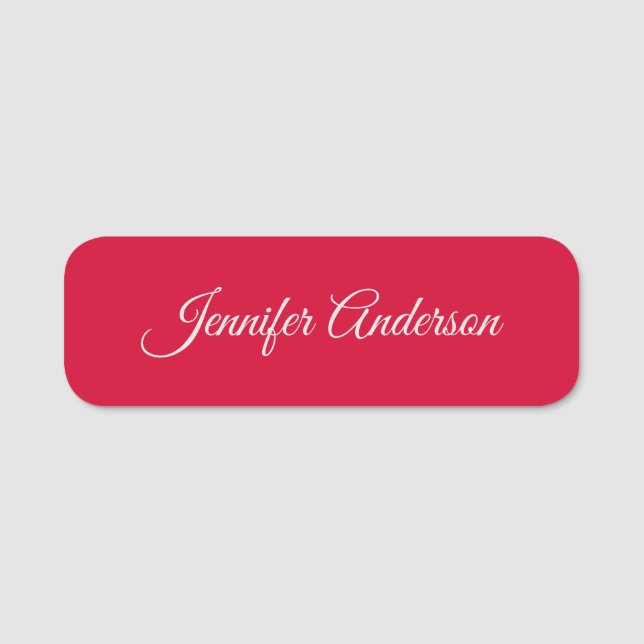Chic Calligraphy Elegance Cherry Red Personalisier Namensschild (Vorderseite)