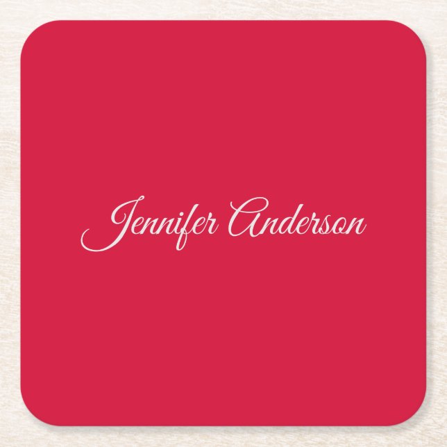 Chic Calligraphy Elegance Cherry Red Personalisier Rechteckiger Pappuntersetzer (Vorderseite)