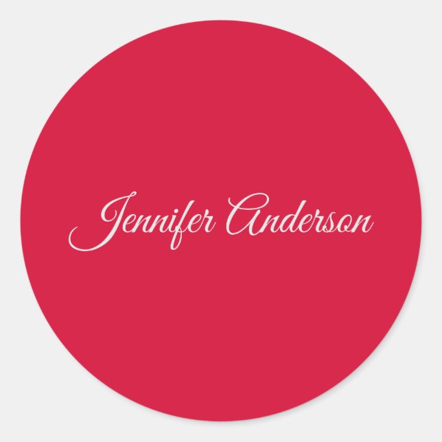 Chic Calligraphy Elegance Cherry Red Personalisier Runder Aufkleber (Vorderseite)