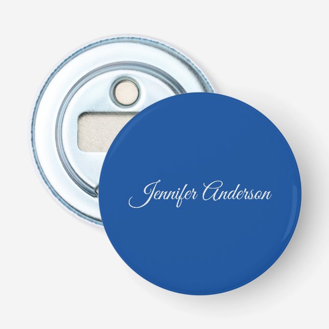 Chic Calligraphy Elegant Deep Blue Personalisiert Flaschenöffner (Vorderseite)