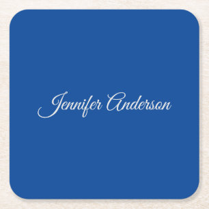 Chic Calligraphy Elegant Deep Blue Personalisiert Rechteckiger Pappuntersetzer
