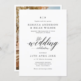 Chic Calligraphy Elegante Foto Wedding Einladung