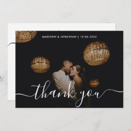 Chic Calligraphy Foto Overlay Wedding Dankeskarte