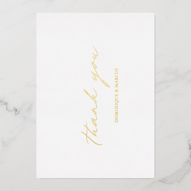 Chic Calligraphy Gold Foil Wedding Danke-Card Folieneinladung (Vorderseite)