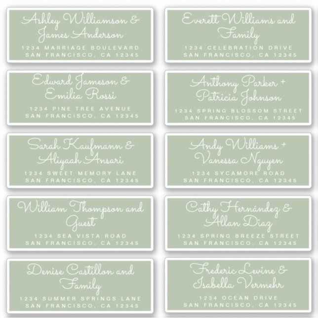 Chic Calligraphy Green Guest Address Labels (Vorderseite)