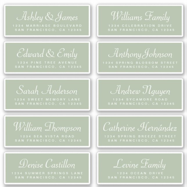 Chic Calligraphy Green Guest Address Labels (Vorderseite)