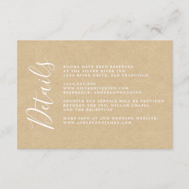 Chic Calligraphy Kraft Paper Wedding Details Begleitkarte (Vorderseite)