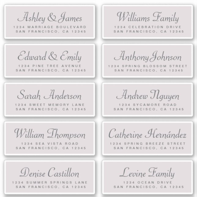 Chic Calligraphy Lila Guest Address Labels (Vorderseite)