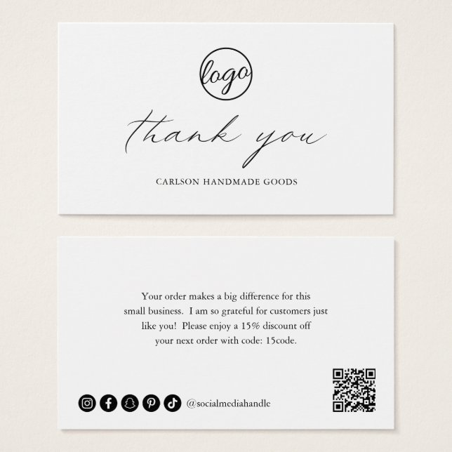 Chic Calligraphy Logo Business Order Insert Card (Vorne & Hinten)