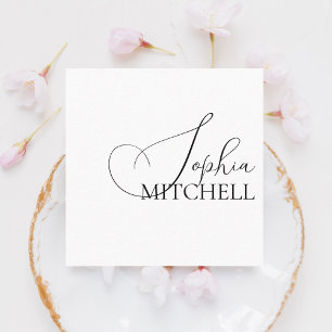 Chic Calligraphy Minimalistisch White Quadratische Visitenkarte