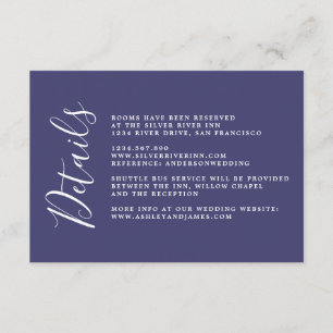 Chic Calligraphy Navy Blue Wedding Details Begleitkarte