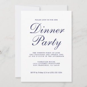 Chic Calligraphy Navy Blue White Dinner Party Einladung