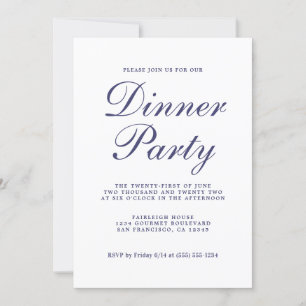 Chic Calligraphy Navy Blue White Dinner Party Einladung
