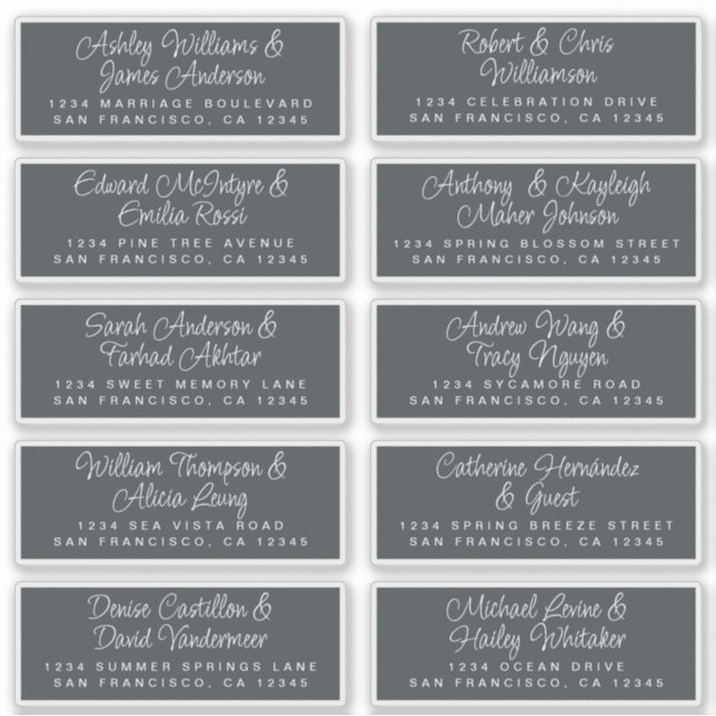 Chic Calligraphy Off-Black Guest Address Aufkleber (Vorderseite)