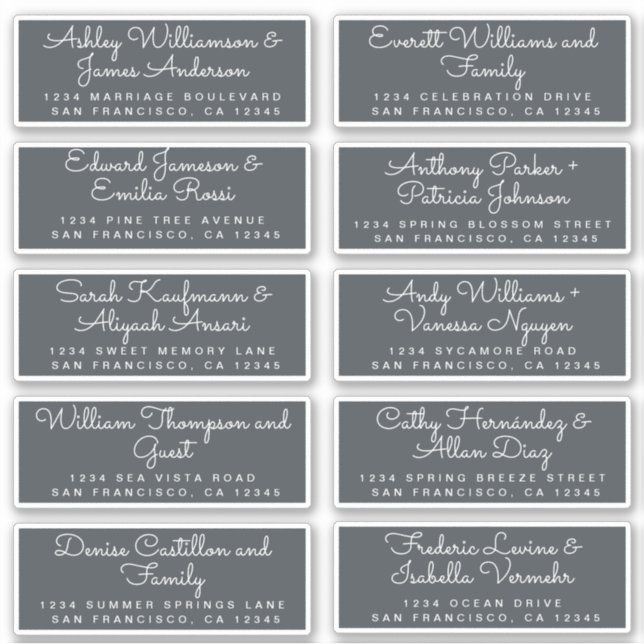 Chic Calligraphy Off-Black Guest Address Labels (Vorderseite)