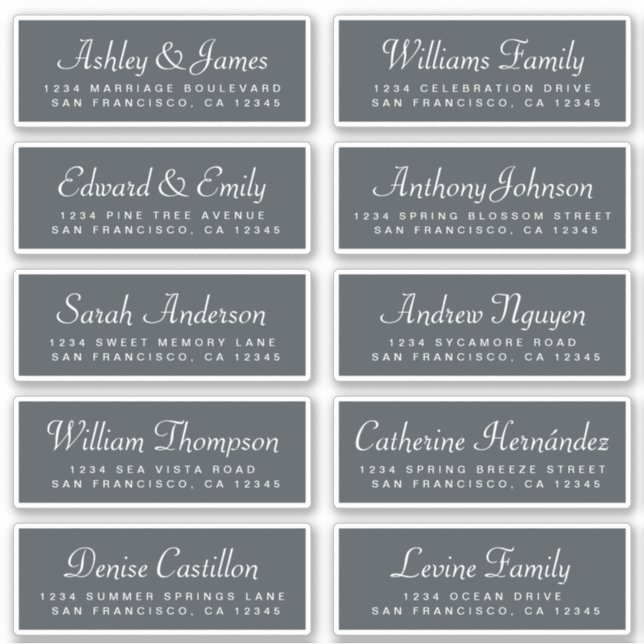 Chic Calligraphy Off-Black Guest Address Labels (Vorderseite)
