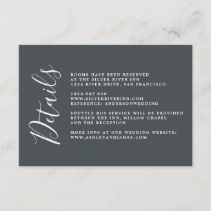 Chic Calligraphy Off-Black Wedding Details Begleitkarte