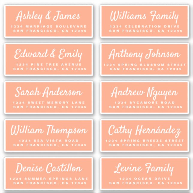 Chic Calligraphy Orange Guest Address Labels (Vorderseite)
