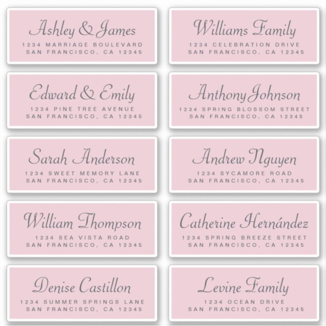 Chic Calligraphy Pink Wedding Guest Address Labels (Vorderseite)